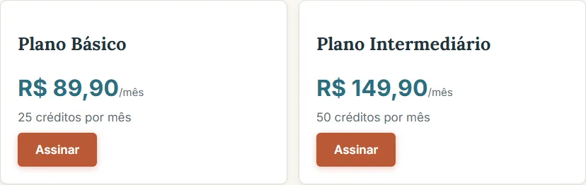 Planos disponíveis para uma clínica ainda sem assinatura
