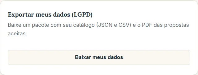 Card de exportação de dados, disponível para clínicas já cadastradas