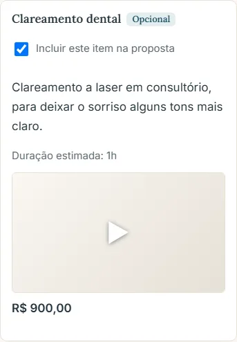 Item opcional com facade de vídeo — o player real só carrega após o toque no botão de play