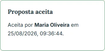 Confirmação exibida depois que a proposta é aceita